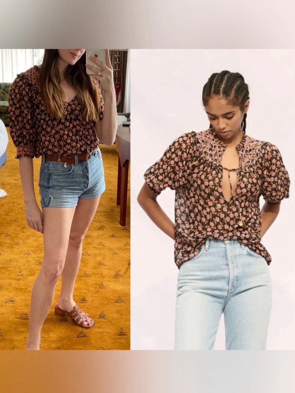 Saylor Peggy Top Floral Embroidered Semi Sheer Blouse XS